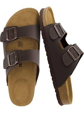 Men's Dark Brown Lane Cork Footbed Sandals Adjustable Buckle Comfort Slides